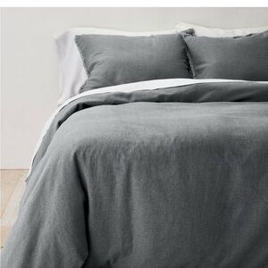 New Casaluna Heavyweight Linen Blend Duvet Cover & Sham Se‎ Dark Gray Full Queen